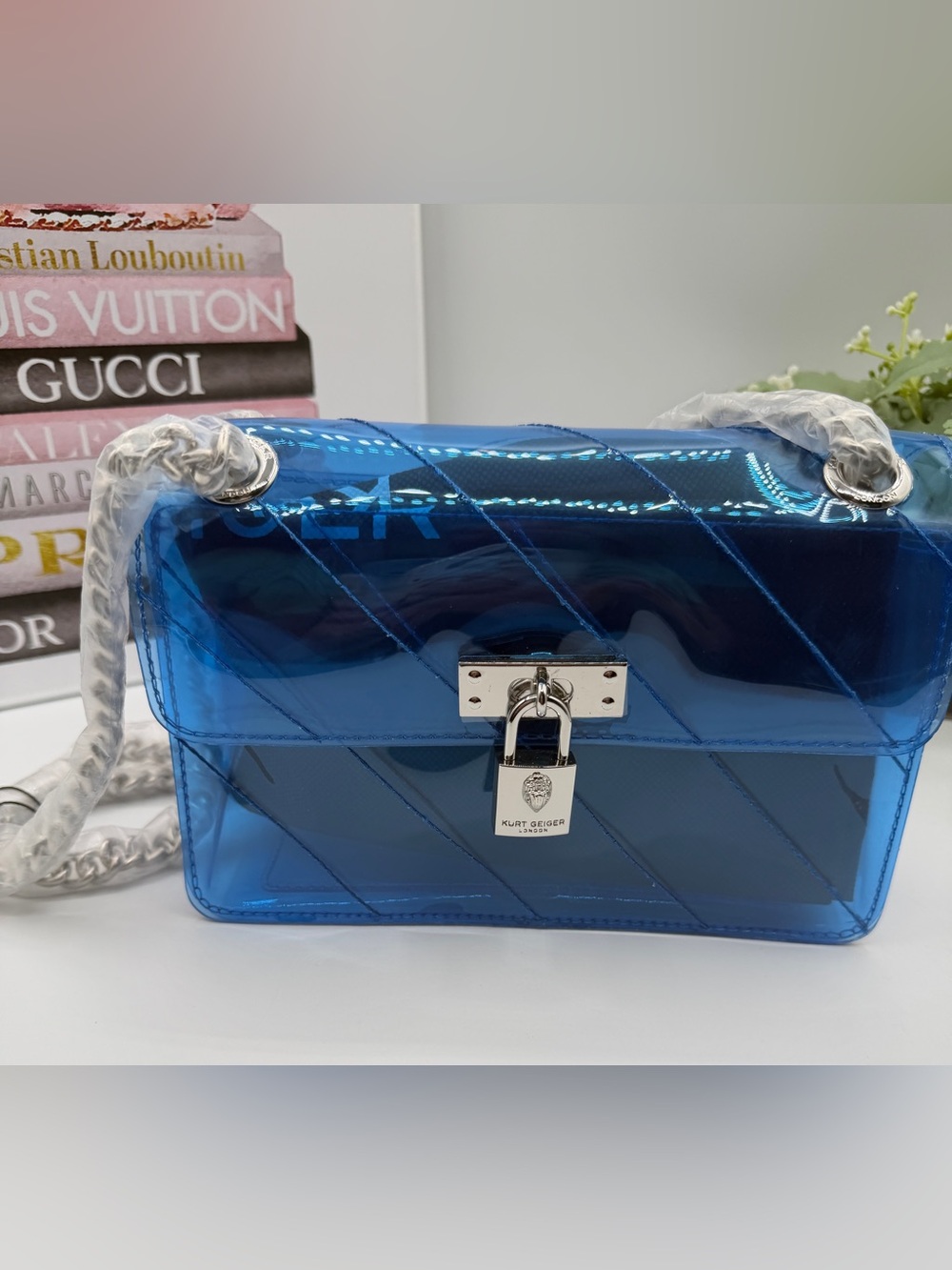 Kurt Geiger NWT Mini Braxton Transparent Blue Crossbody Bag with Silver Lock